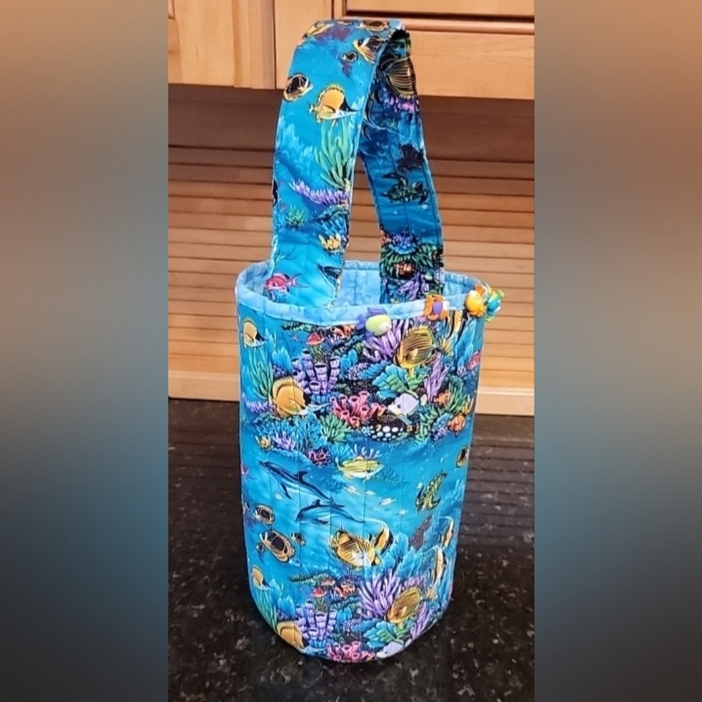 Colorful Tropical Fish Cotton Quilted Tote/Beach 11" × 6" Handmade